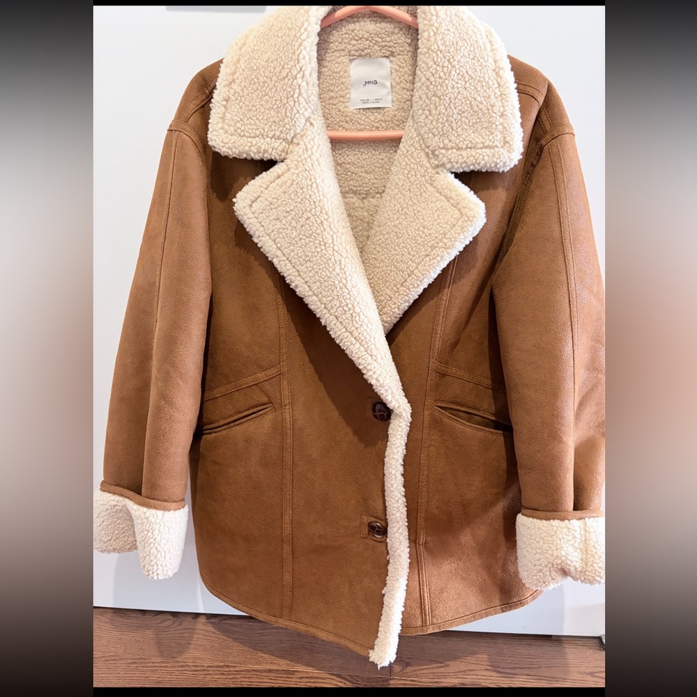 Mango Tan Teddy Jacket with Cream Accents